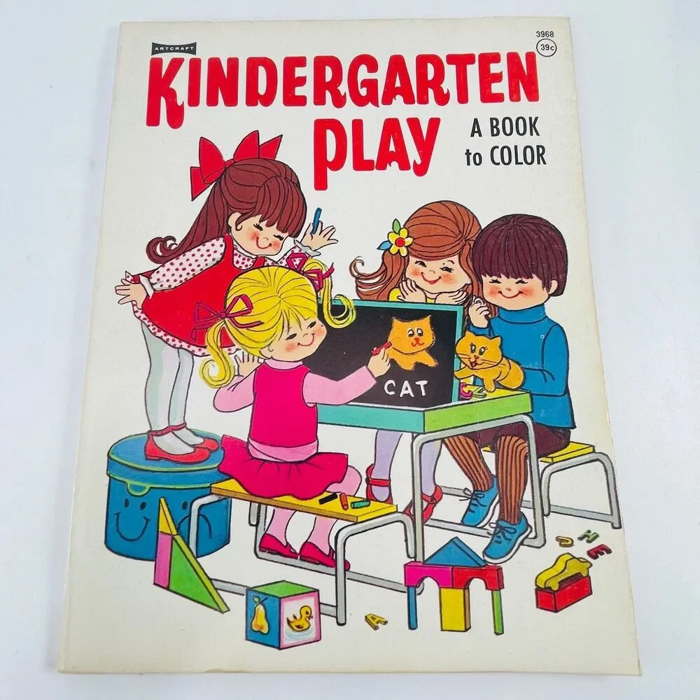 Kindergarten Play Artcraft 1960s Vintage Coloring Book Saalfield Uncolored